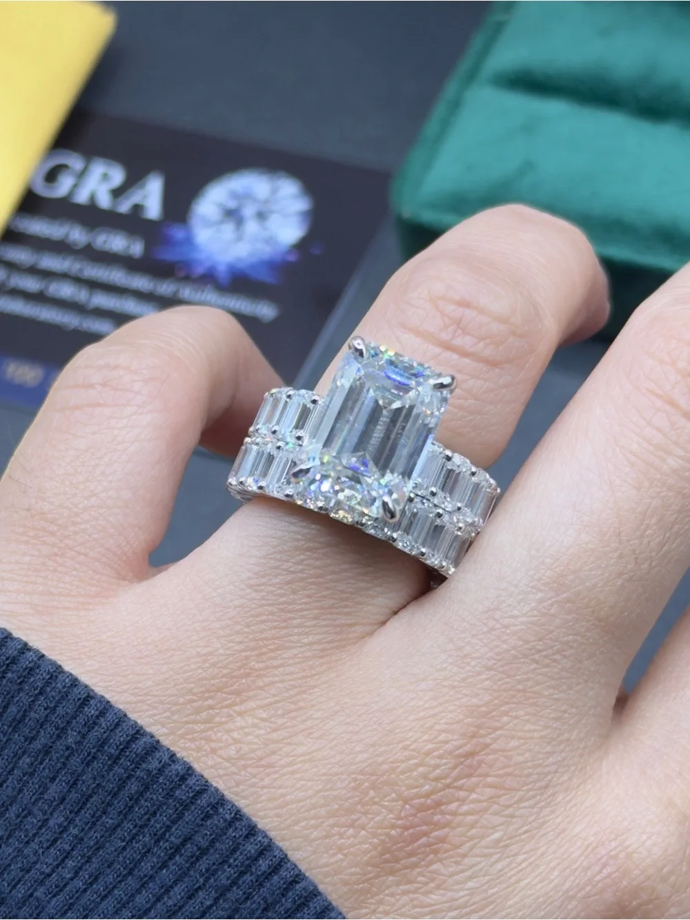 30cttw emerald cut Moissanite statement wedding set size 6.5